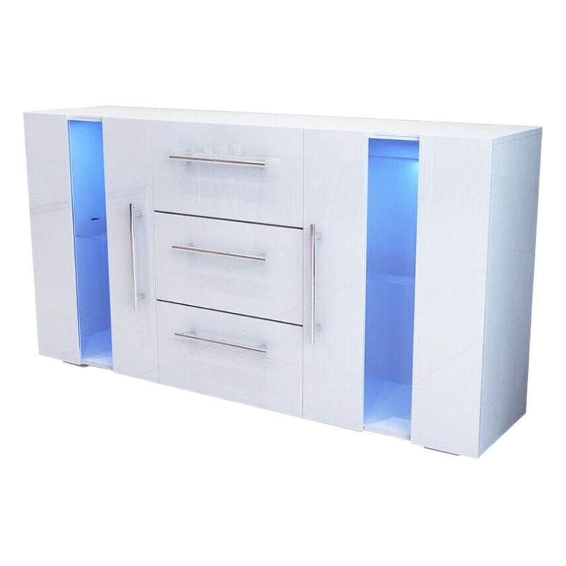 Moda 3-puerta 2-puerta blanco con luz LED de almacenamiento aparador gabinete sala de estar comedor aparador gabinete