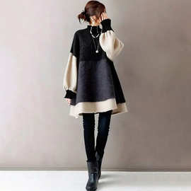 跨境日韩连衣裙女2025新款小众设计感拼接蝙蝠袖不规则中长款裙子