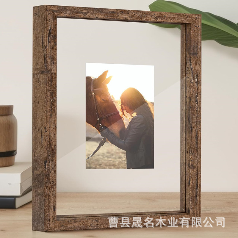 wooden glass photo frame wooden double layer photo frame wholesale for wall desktop decoration photo display floating photo frame