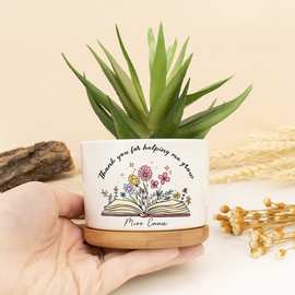 ETSY独立站POD花盆来图定制陶瓷盆栽桌摆礼物竹托盘一件定制
