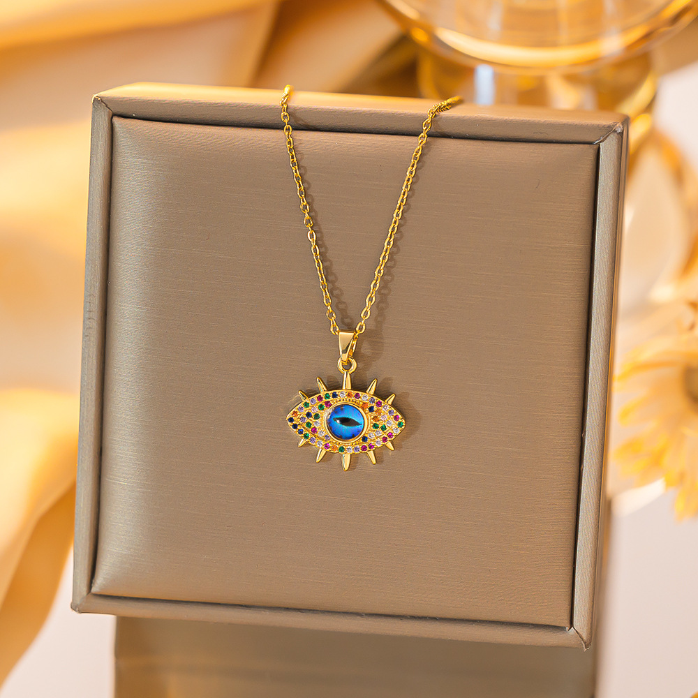 Copper Pendant Material Titanium Steel Copper Gold Plated Simple Style Devil's Eye Hollow Out Inlay Zircon Pendant Necklace