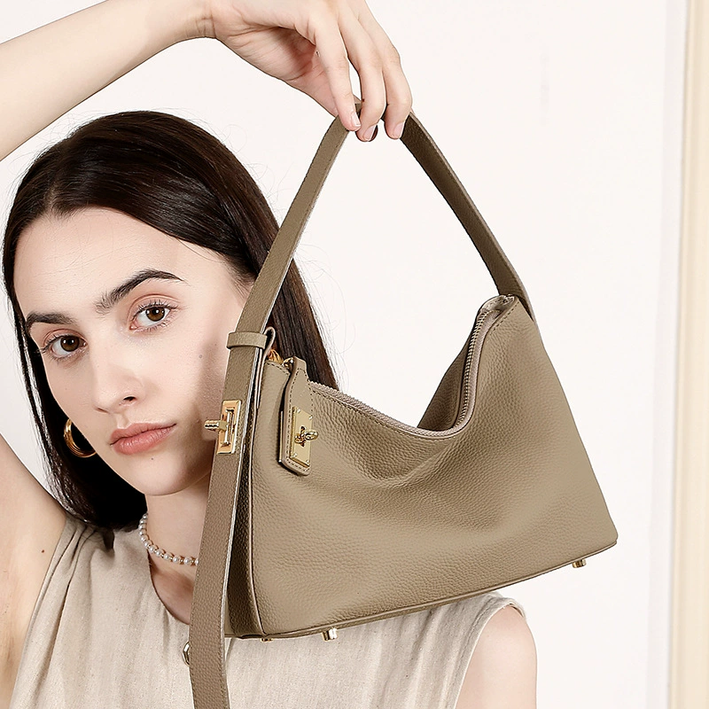 Женская сумка из натуральной кожи первого слоя, новинка 2025 года, сумка-пельмень для поездок на работу, высококачественная сумка через плечо, ручная подмышечная сумка