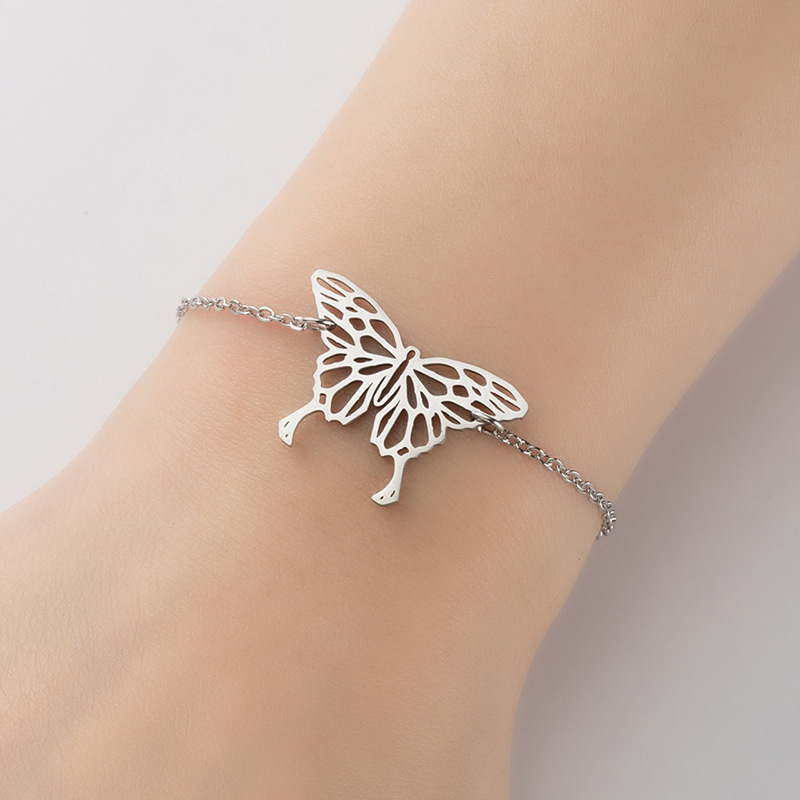 18g Weight PVD Coated Gold Plating Process PVD Coated Real Gold Plated Butterfly 201 Stainless Steel Simple Style Waterproof Non Tarnish 201 Stainless Steel Bracelets