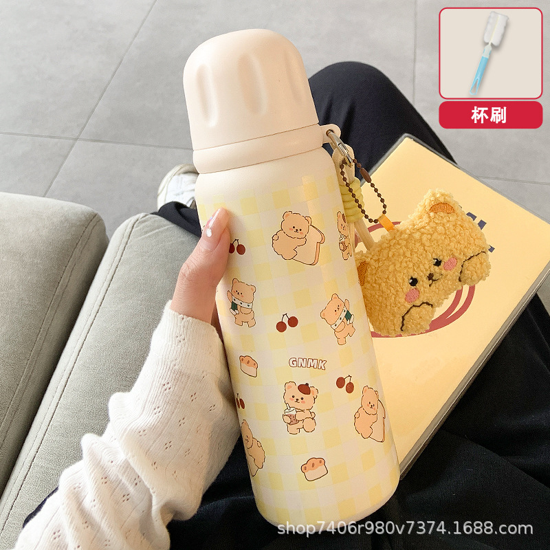 可爱保温杯女生高颜值带盖可喝水杯2025新款学生便携双饮吸管杯子|undefined