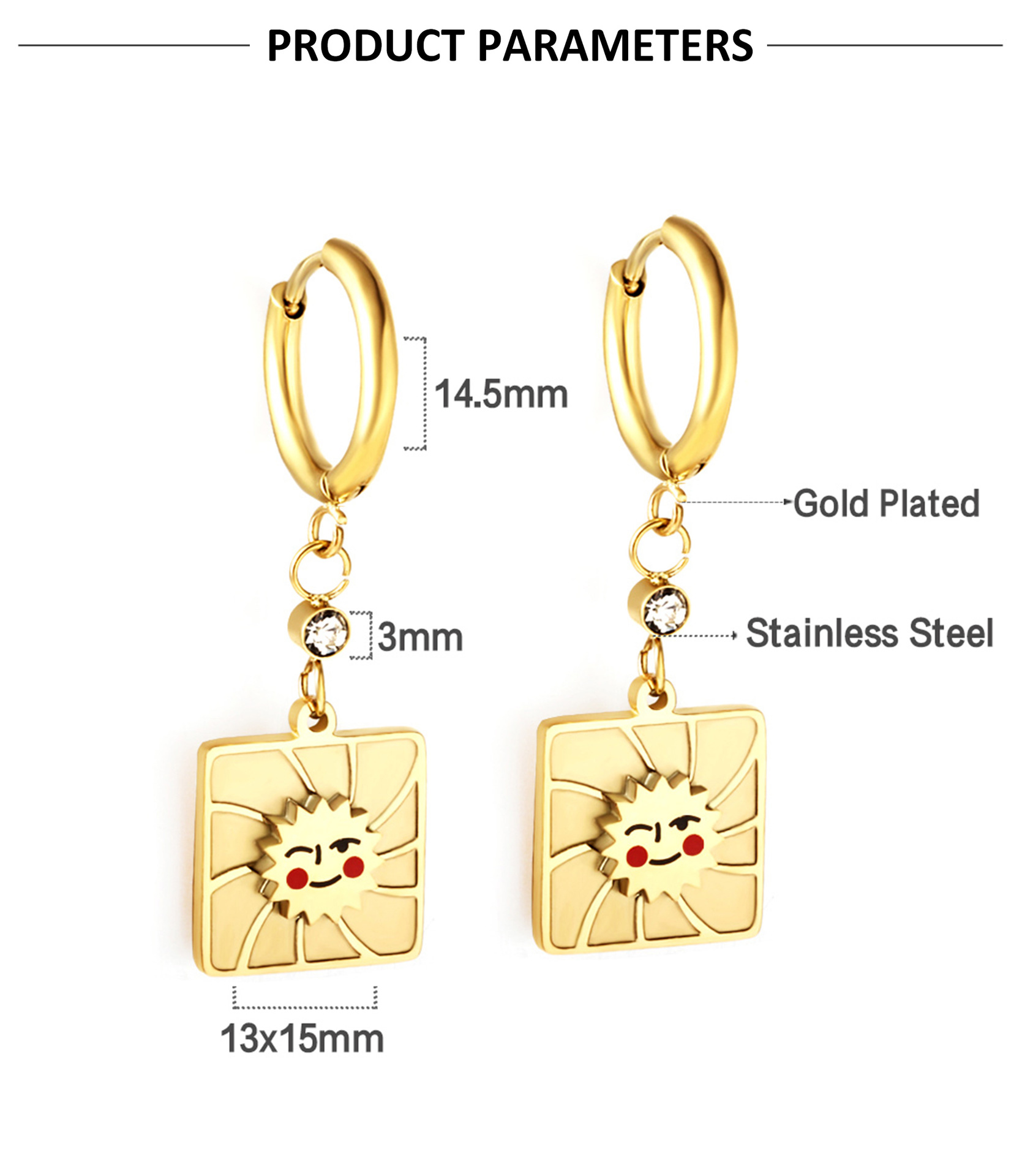 Fashion Square Heart Shape Eye Stainless Steel Plating Inlay Zircon Dangling Earrings 1 Pair