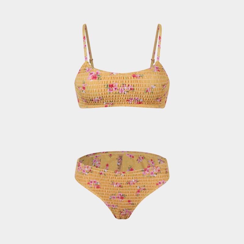 Women's Split Bikini Three-piece Swimsuit Floral Beach Wrap Set_voghion.com