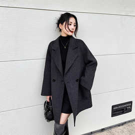 大衣女双面羊绒西装领秋季新款高级感简约宽松通勤中长款毛呢外套
