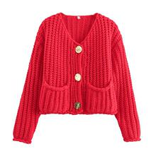 M 68206 Single Row Button Short Knitwear �̿���֯�� �羳����