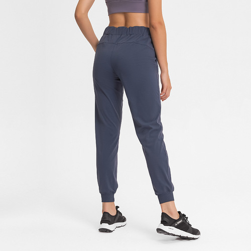 Cross-border New Elastic-Waist Yoga Pants, Simple Straight-Leg Sports Casual Stretch Cropped Trousers for Women, Model DP022