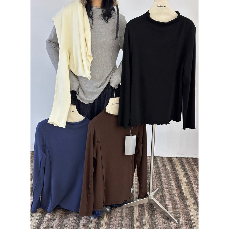 Becabeau Women's 561885 Winter K-Style Loose Large Size Fat mm Lazy Style Fleece-Lined Elastic Lace Bottoming T-Shirt