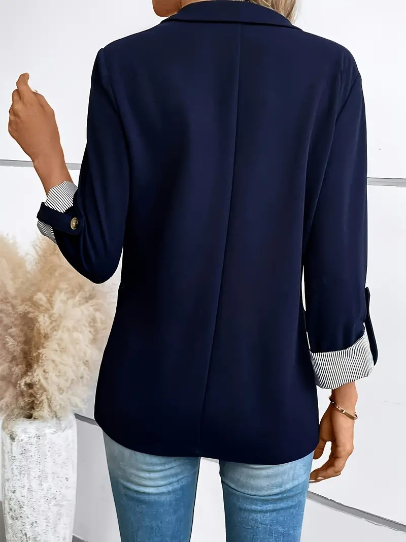 Women's Slim Fit Button Up Blazer With Rolled Sleeves Jacket_voghion.com