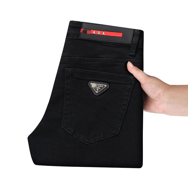 Italian Black Classy European Style Men's Jeans Autumn and Winter Stretch Slim Small Straight Washed Casual Men's Pants