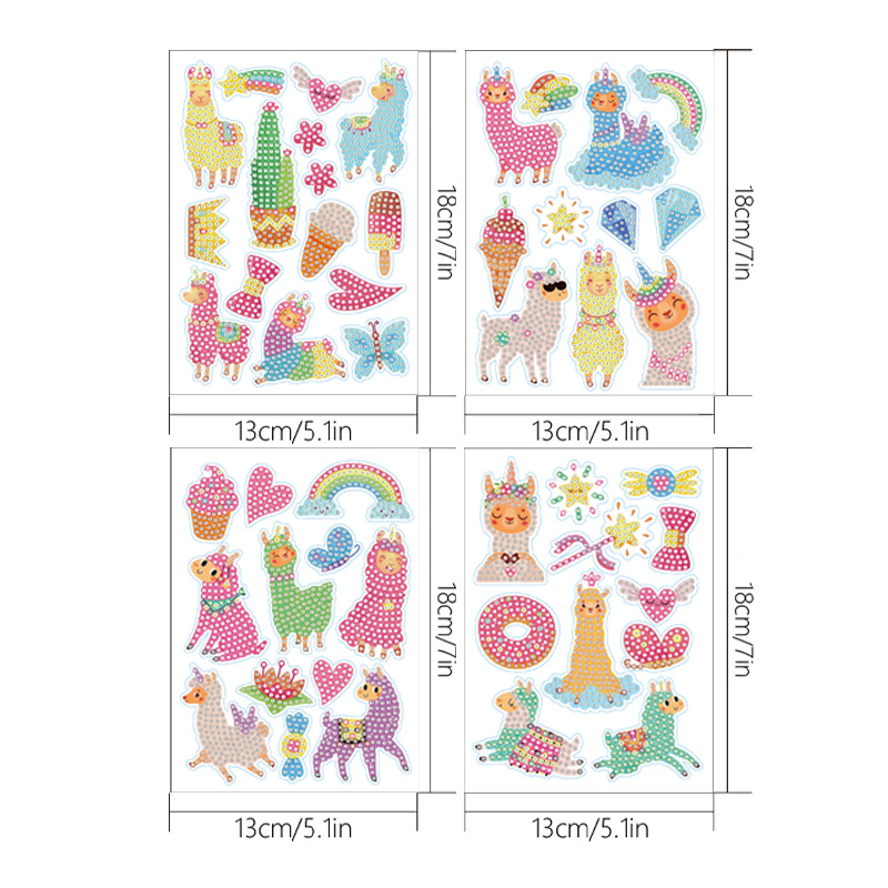 Venta caliente de dibujos animados alpaca diamante pintura gratis pegatinas DIY pegatinas ladrillo pintura pared pegatinas niños hechos a mano pegatinas ronda diamante