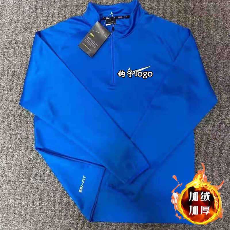 Popular athletic training top for track and field, featuring a half-zip design, thickened fabric for warmth, elastic material, long sleeves, and quick-drying properties, suitable for running and fitness