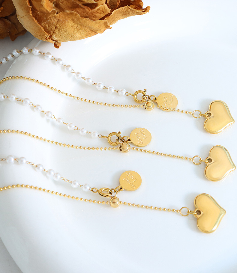 Simple Style Heart Shape Titanium Steel Pearl Plating Pendant Necklace 1 Piece