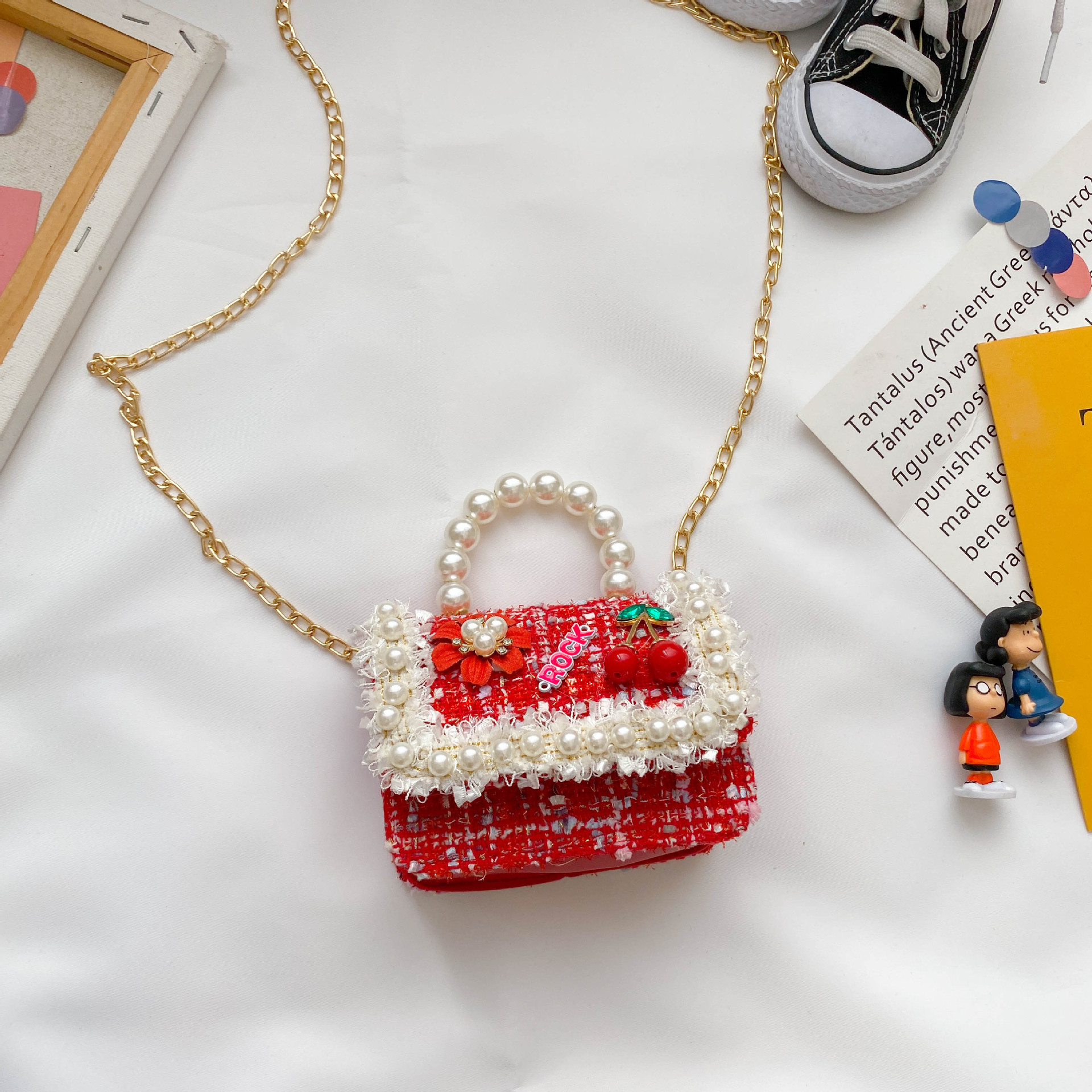 Bolso de perla para niños nuevo estilo coreano lindo estilo occidental bolsa de mensajero para niñas princesa mini cambio bolsa de accesorios