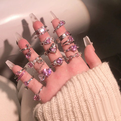 甜酷粉鑽系列愛心ins滿鑽鑲嵌高級感氣質冷淡風開口可調節指環潮