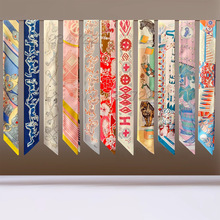 2024新款真丝丝巾长条斜角韩版通勤装饰女气质领巾印花时尚飘带