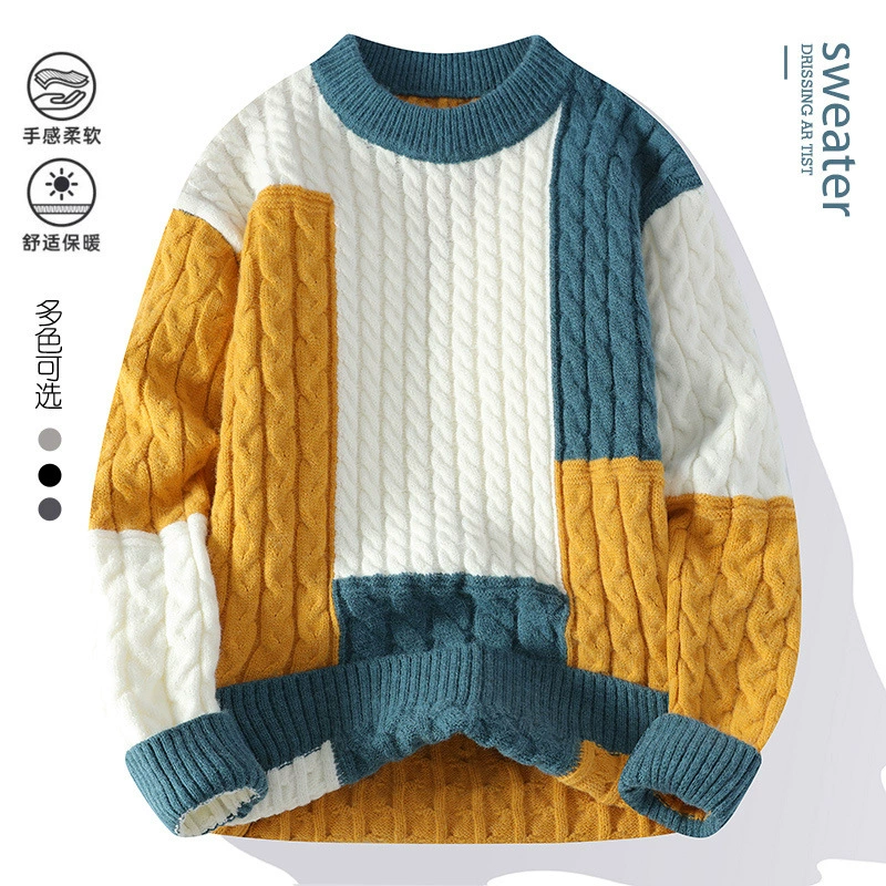 2024 качество подростков толстый пуловер модный вязаный свитер прилив