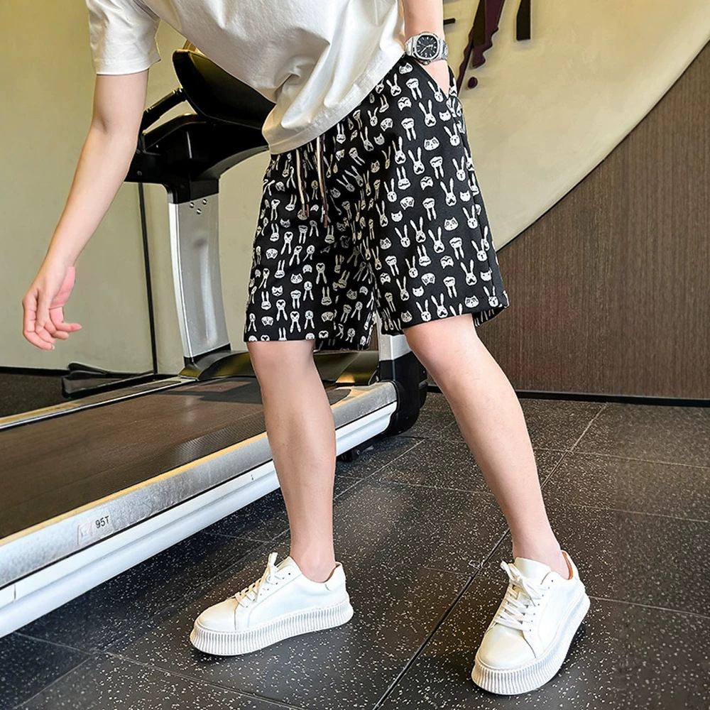 Men's Clothing Men's Cool Stylish All Over Cartoon Bunny Head Summer Trendy Loose Fitting Five Point Pants Versatile Beach Shorts_viptrois.com