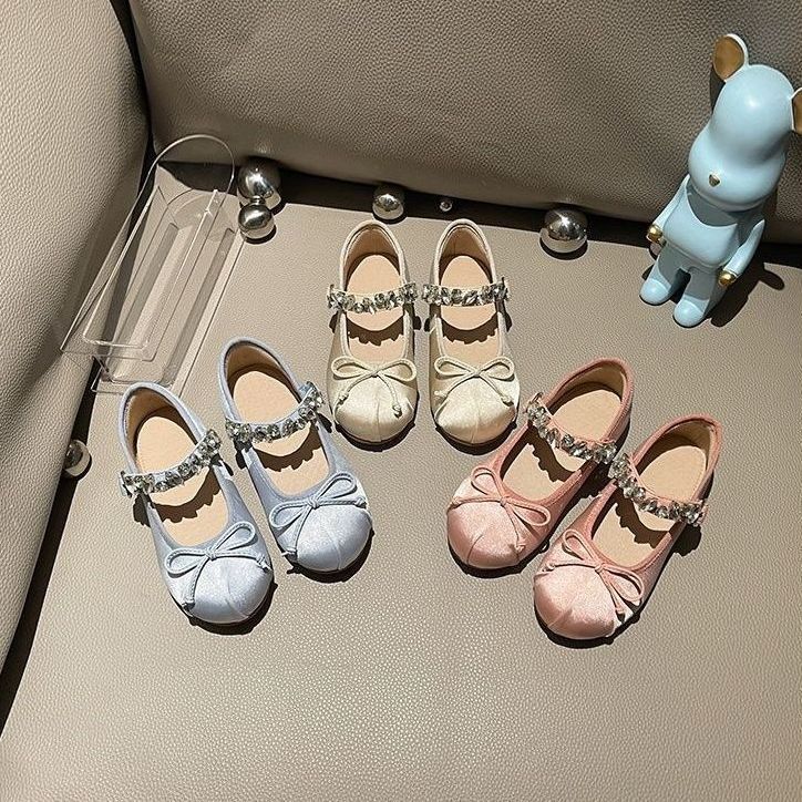 Ballet Shoes Outer Wear Children's Spring New Middle and Large Children's Bow Girl Princess Shoes Children's Rhinestone Western Style Single-layer Shoes