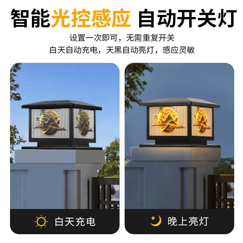 屋外ウォールライト、ヴィラゲートの両側のガーデンフェンス、LEDの新しい中国風のレトロな中庭ソーラーポストライト|undefined