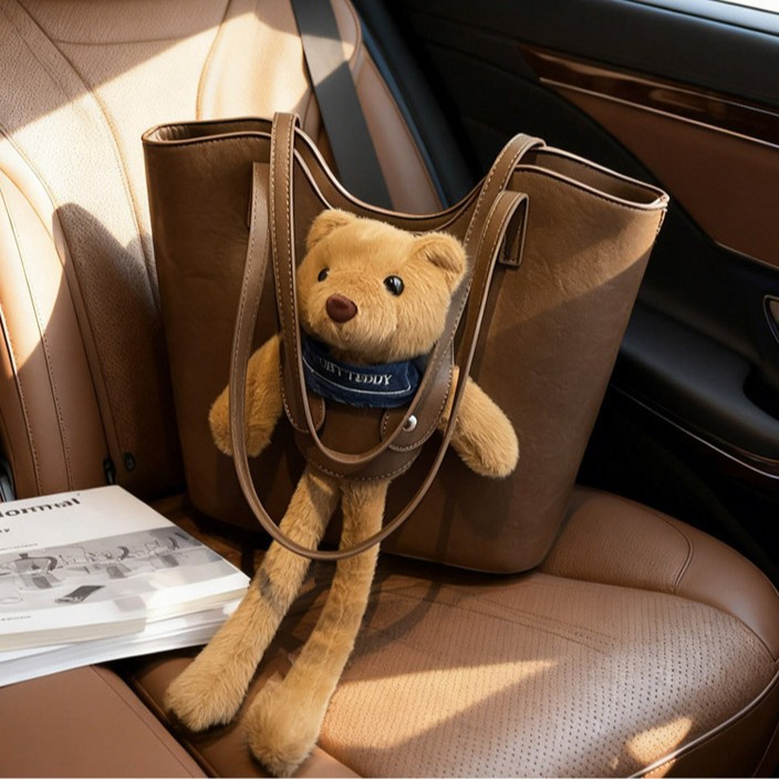 Caricatura lindo oso de peluche muñeca tote bolso de mano bolso de mujer 2025 nueva gran capacidad bolso de cubo de hombro