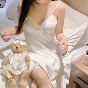 Wearable Bathrobe Suspender Women's Backless Nightgown High-Looking Sexy Bathrobe Pure Lust Style New Bath Towel Couple Pajamas