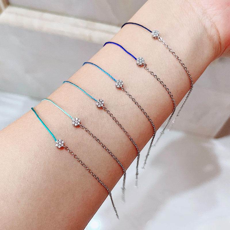 French Red Snowflake Zircon Small Red Rope Bracelet Half Rope Half Chain Bracelet Celebrity Style Jewelry Trend