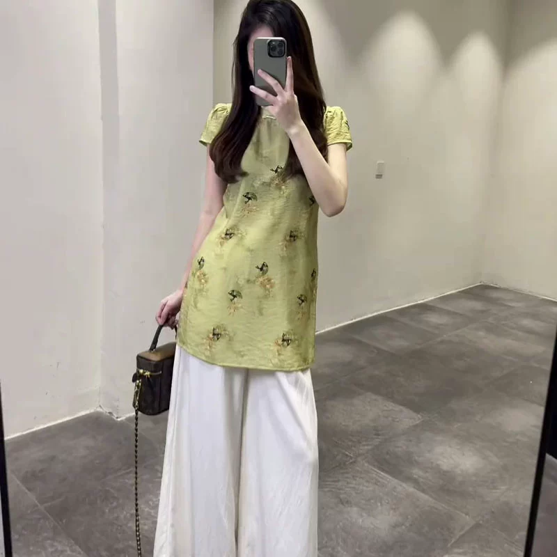 Новая женская одежда в китайском стиле, топы из парчи Song для женщин, новый стиль лета 2025 года, легкая роскошь, тонкие рубашки с короткими рукавами в стиле Тан.