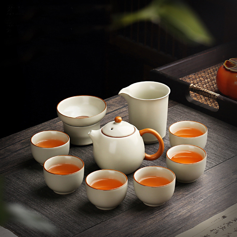 米黄汝窑功夫茶具高档礼盒套装家用茶具轻奢伴手礼茶叶罐泡茶套组