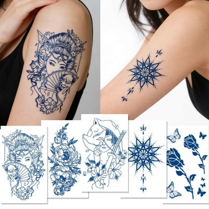 Herbal Juice Tattoo Stickers Semi-Permanent Waterproof Long-Lasting Flower Arm Chest Side Realistic Tattoo Stickers Cross-Border Wholesale
