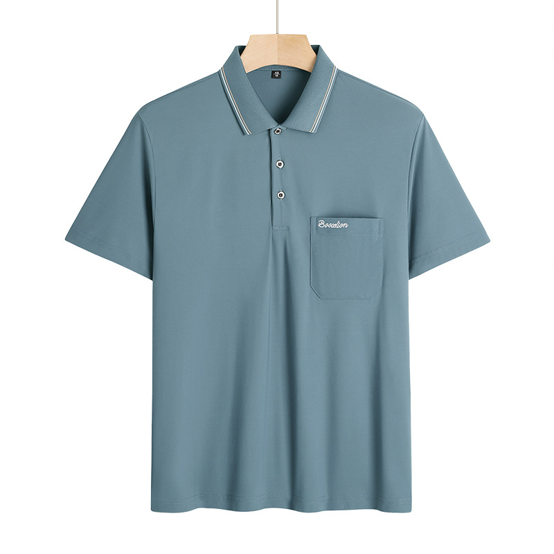 Dad Summer Short-sleeved T-shirt Men's Summer Middle-aged Ice Silk Polo Shirt Men's Middle-aged and Elderly Grandpa Pocket Clothes