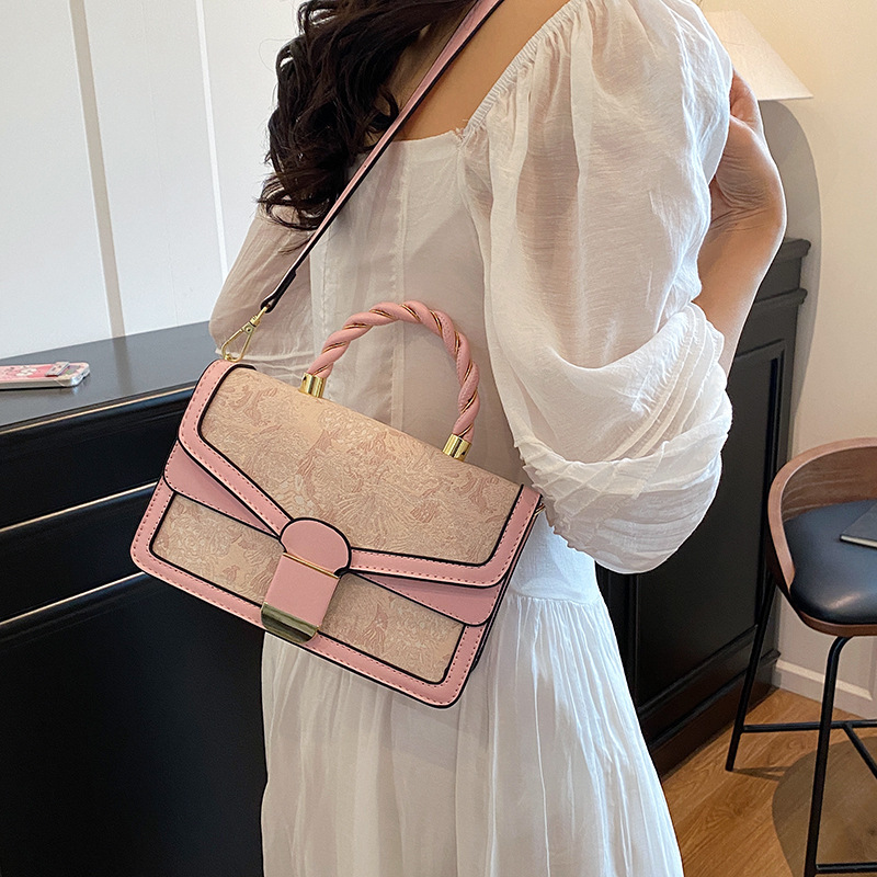 Bolso Baco de textura transfronteriza 2025 verano nuevo estilo bolso de hombro de estilo étnico bolso de mensajero de color de contraste retro mujer