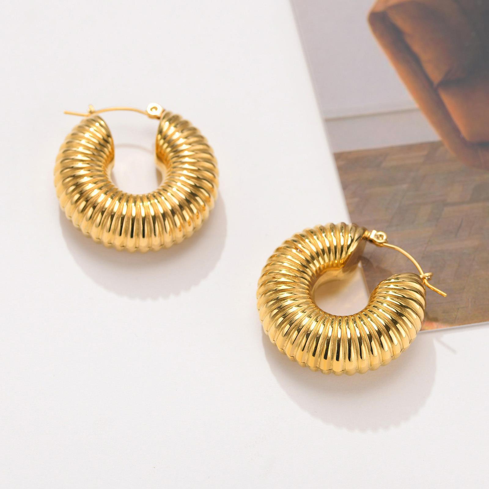 Hoop Earrings Classification 304 Stainless Steel Chain Material 1 Pair Fashion Round Plating 201 Stainless Steel Gold Plated Stainless Steel Earrings