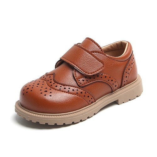 Children's Leather Shoes 2024 Spring New Fashion Round Toe Matte Soft Leather Soft Sole Single Shoes for Boys and Girls Cross-Border