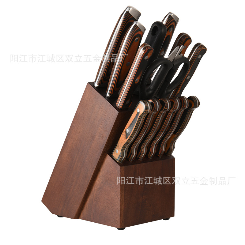 Patrón de martillo de acero inoxidable cuchillo de cocina de 15 piezas Yangjiang conjunto de regalo cuchillo de chef cuchillo de carne cuchillo de fruta combinación traje