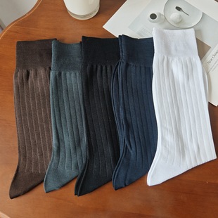 Factory Wholesale Mercerized Cotton Thin Men's Business Socks Cotton Socks Solid Color Vertical Striped Socks Boneless Toe Gentleman Socks