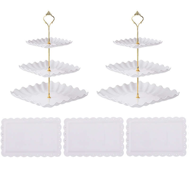 De estilo europeo de 3 capas plato de merienda plato de fruta té de la tarde postre soporte de exhibición mesa de postre soporte de la torta mesa de combinación de la torta