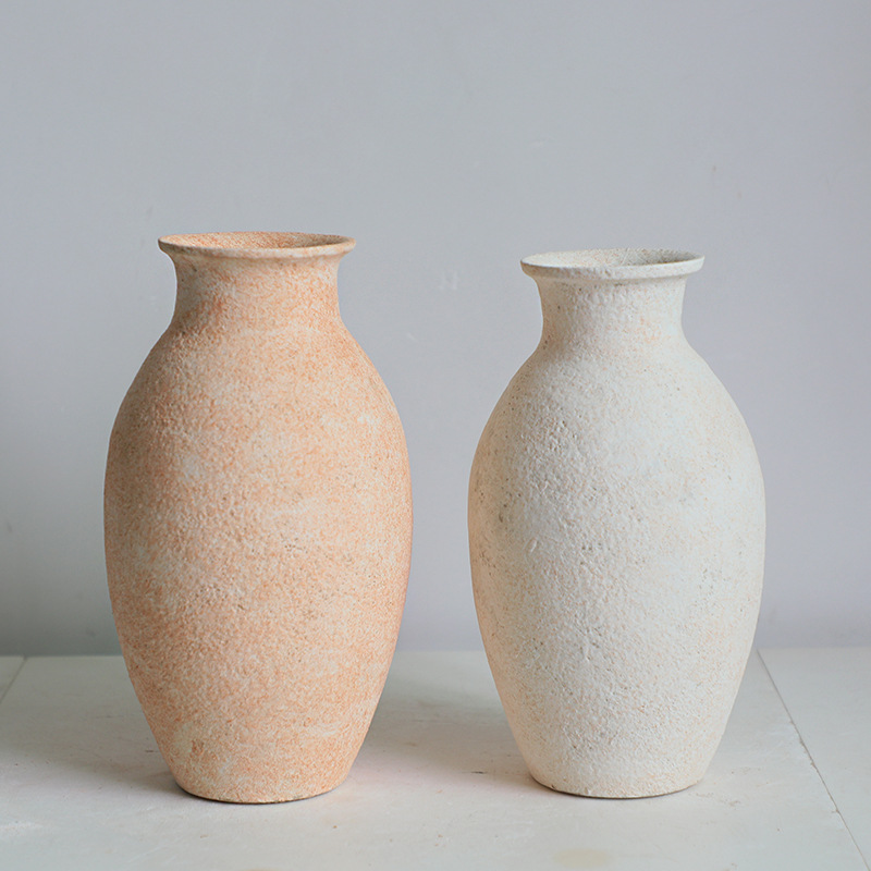 Color de la tierra Jingdezhen vasos de cerámica retrógrado hotel artesanal nórdico alojamiento residencial floral silenciosa decoración cerámica rugosa