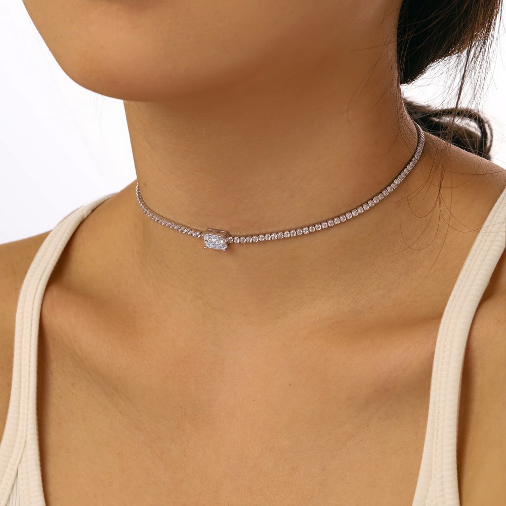 15g Weight Zircon, High Carbon Diamond Inlay Material Necklace Classification 925 sterling silver Chain Material 1 Piece Quantity Holiday, Tea Party Occasion 925 Sterling Silver Material Heart Shape, Rectangle Pattern Women's Gender Inlay Design Simple Style, Shiny Style 925 Sterling Silver Zircon High Carbon Diamond Inlay Heart Shape Rectangle Necklace 18