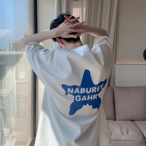 Men's Summer American Streetwear Print Youth Loose Casual Student Five-Button Short Sleeve T-shirt