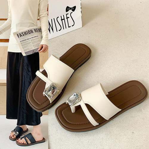 Women's Summer New Style Water Drill One-Piece Slip-On Fashionable Matchable Outdoor Non-Slip Flat Slippers for Cross-Border Trade