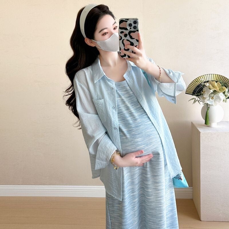 Maternity Spring Dress 2026 New Style Sun Protection Shirt French Loose Vest Dress Set Summer Maternity Dress Maternity Spring Dress 2026 New Style Sun Protection Shirt French Loose Vest Dress Set Summer Maternity Dress