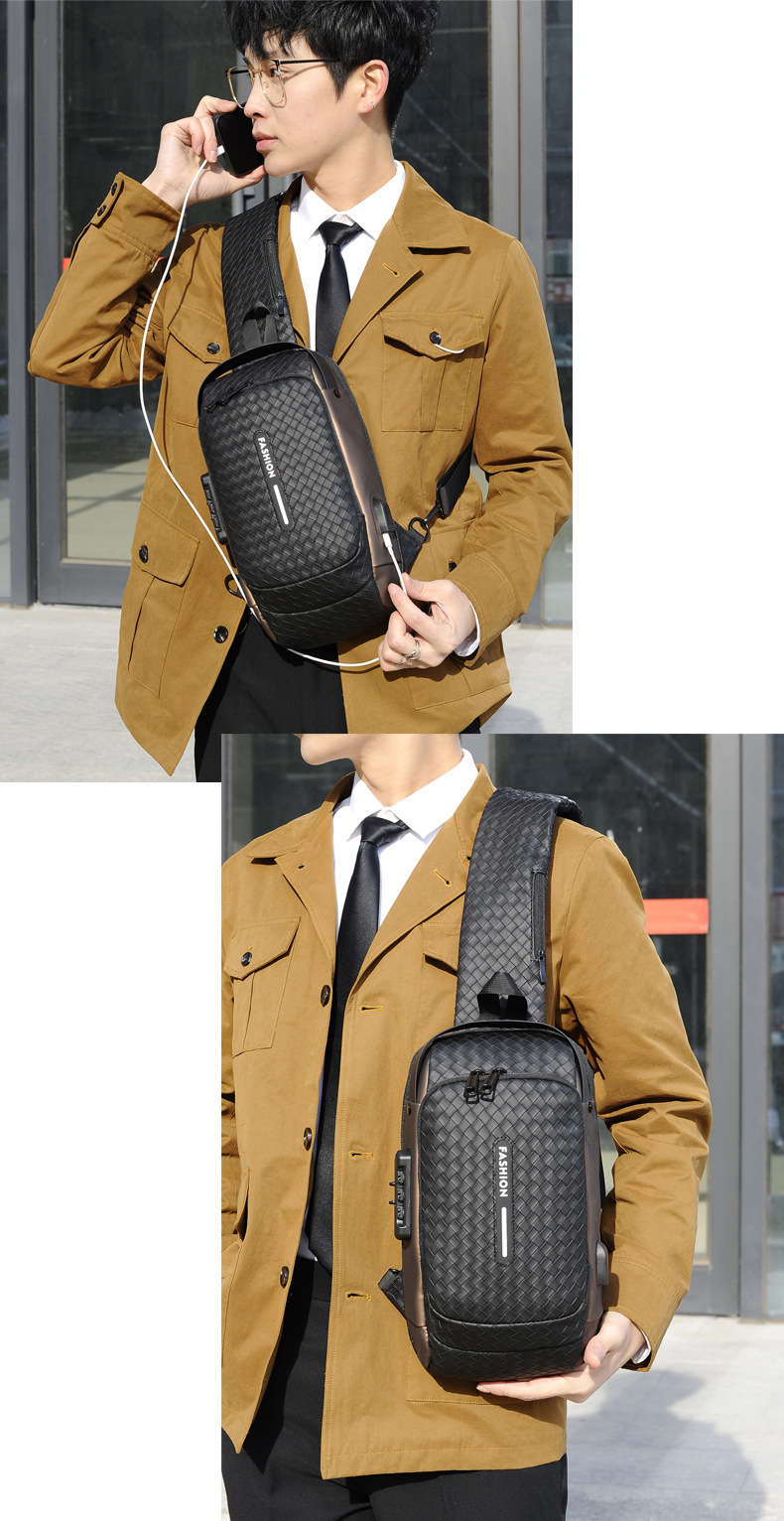 Cross-border men's chest bag, anti-theft password lock, single-shoulder bag, casual and simple crossbody bag, water-resistant outdoor storage chest bag undefined