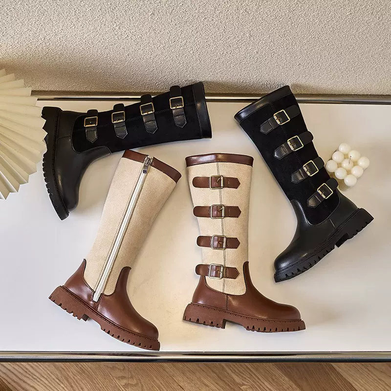 女童靴子春秋季单靴新款小皮靴中大童高筒长靴儿童马丁靴