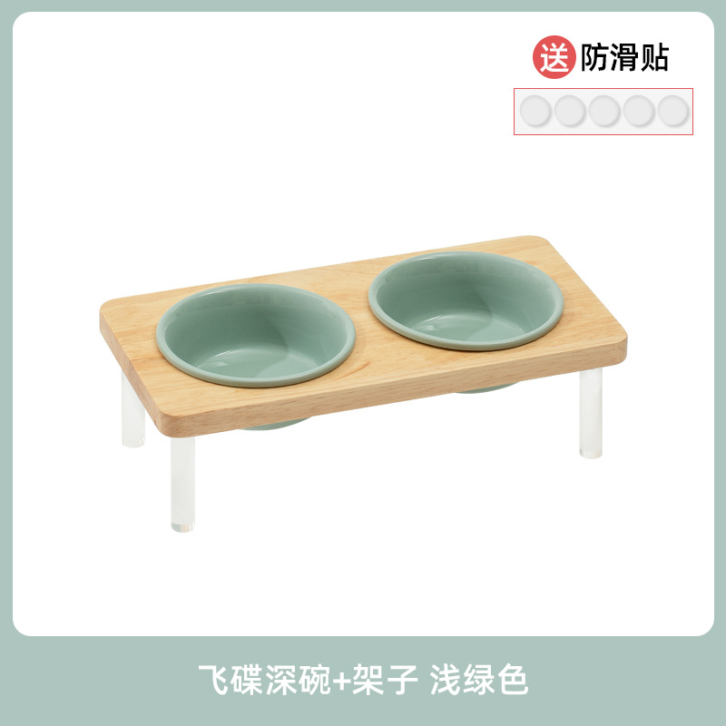 Corea del Sur tazón de cerámica gato mascota OVNI tazón alto pie anti-golpe gato tazón de comida soporte cervical tazón de agua doble tazón perro tazón