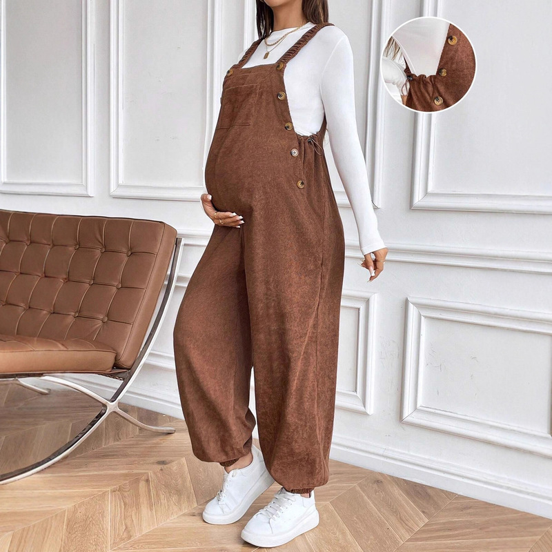 Maternity Wear European and American Style Maternity Pants with Adjustable Waist, Fashionable Loose Corduroy Overalls Maternity Wear European and American Style Maternity Pants with Adjustable Waist, Fashionable Loose Corduroy Overalls