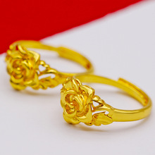 仿黄金戒指开口金色镀金女花戒饰品批发电商礼品会销