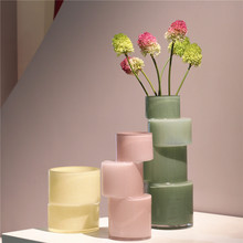 现代轻奢透明彩色竹节玻璃花瓶客厅样板房会所设计师装饰花器摆件